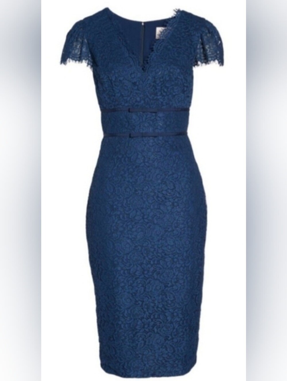 NWT Gal Meets Glam "Ginger" Rosebud Lace Sheath Dress Navy Blue Size 12 - Picture 8 of 12
